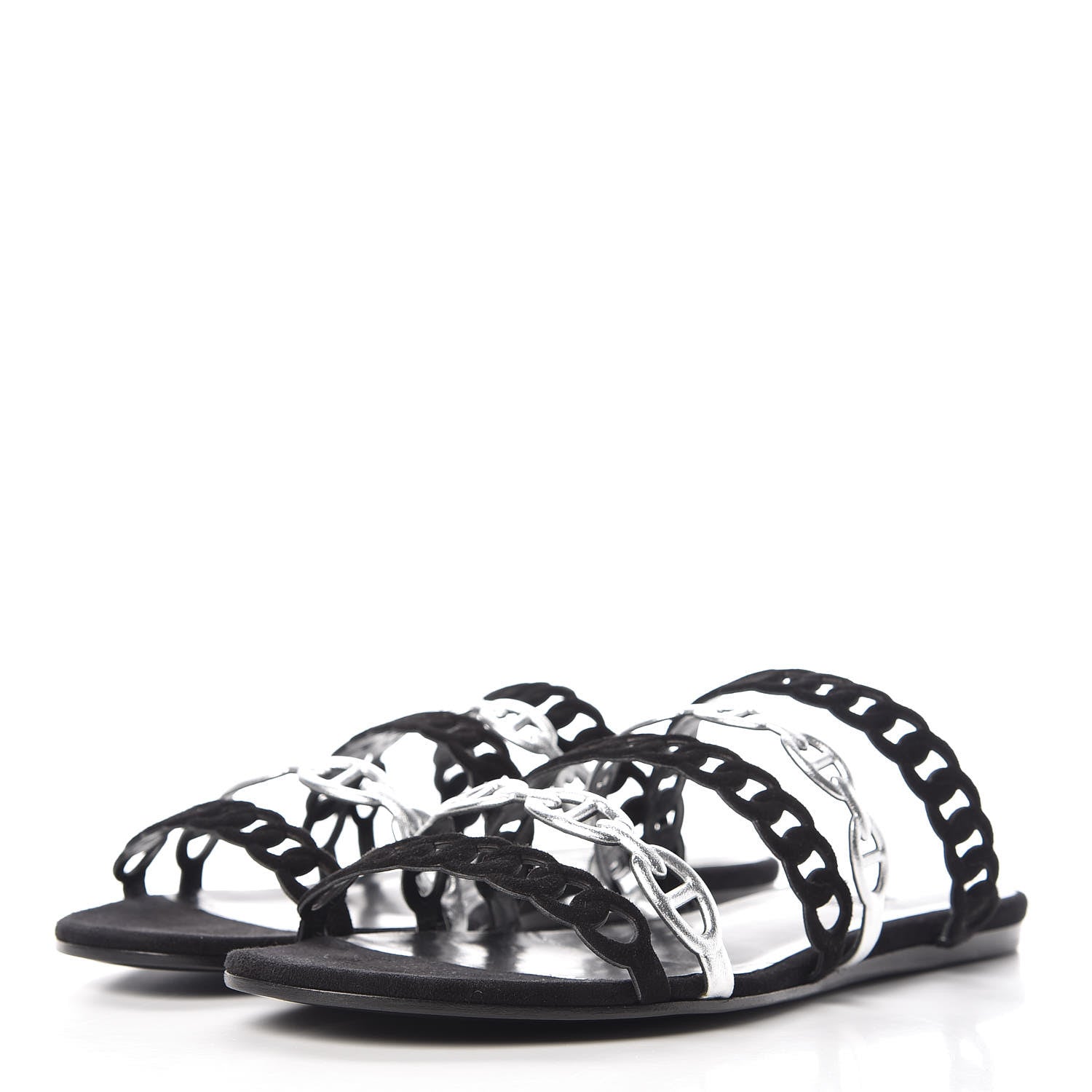 Hermes Metallic Nappa Suede Goatskin Nude Sandals 38.5 Argent Black 3 of 8
