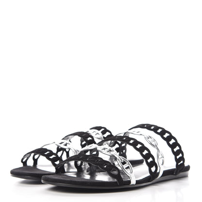 Hermes Metallic Nappa Suede Goatskin Nude Sandals 38.5 Argent Black 3 of 8