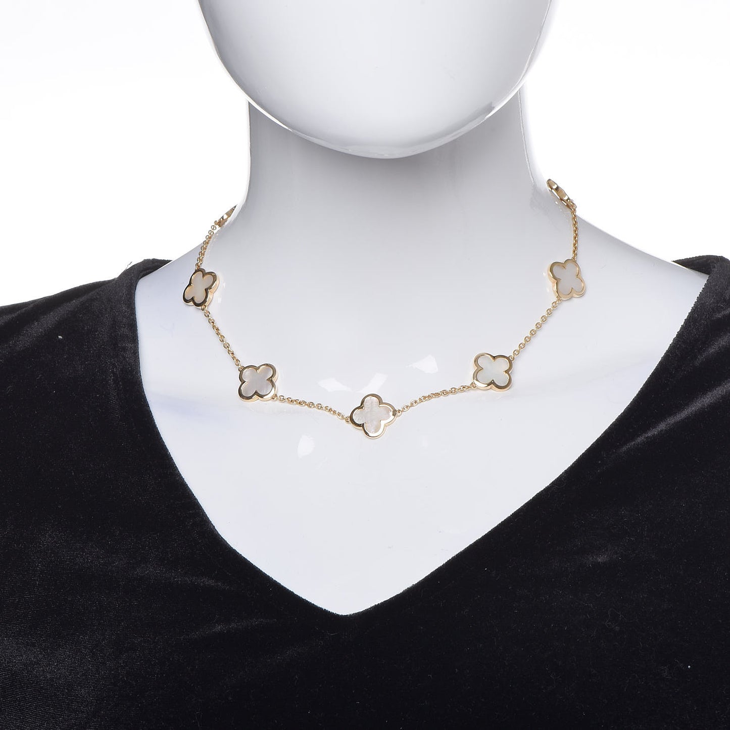 18K Yellow Gold Mother of Pearl 9 Motifs Pure Alhambra Pendant Necklace