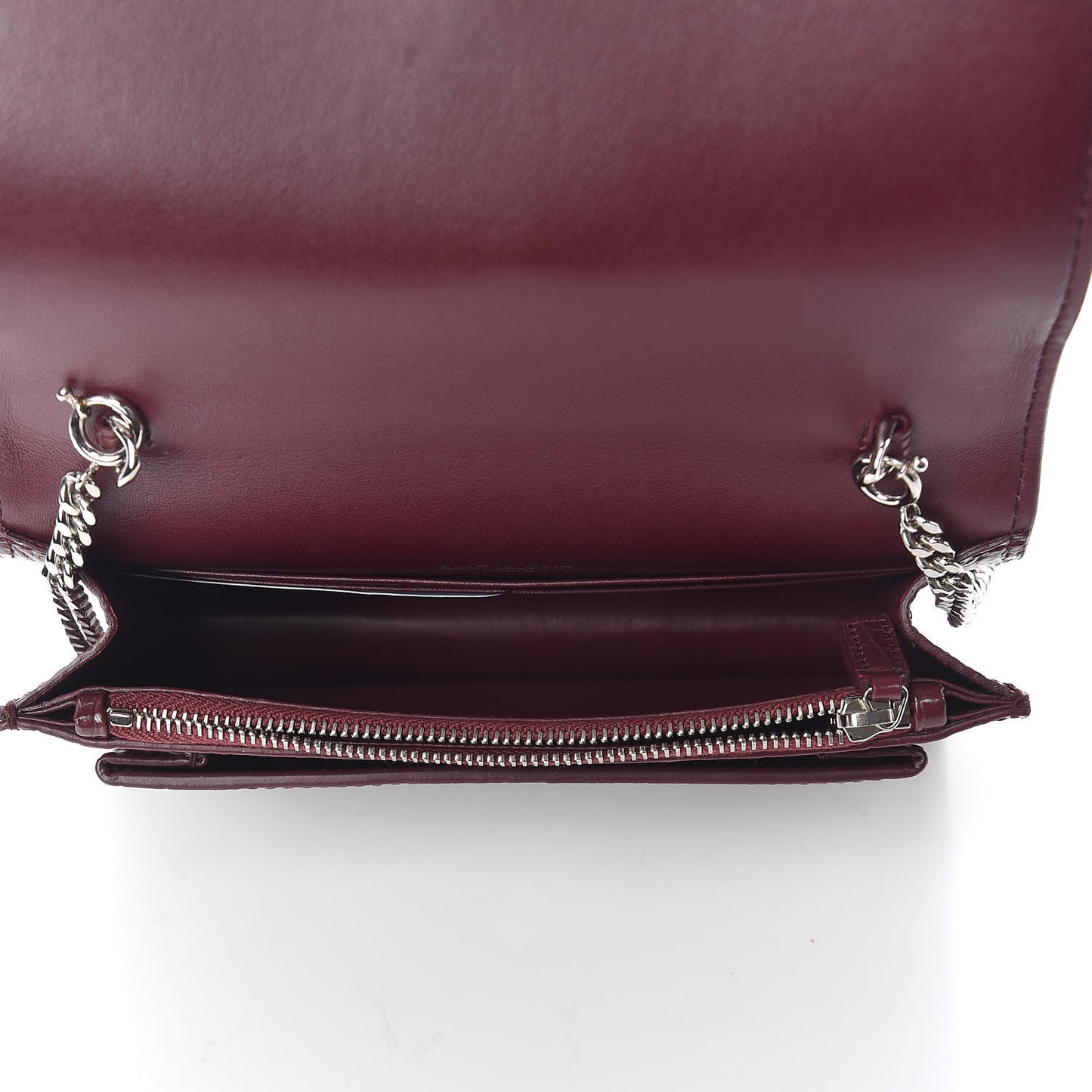 Calfskin Crocodile Embossed Monogram Sunset Chain Wallet Wine