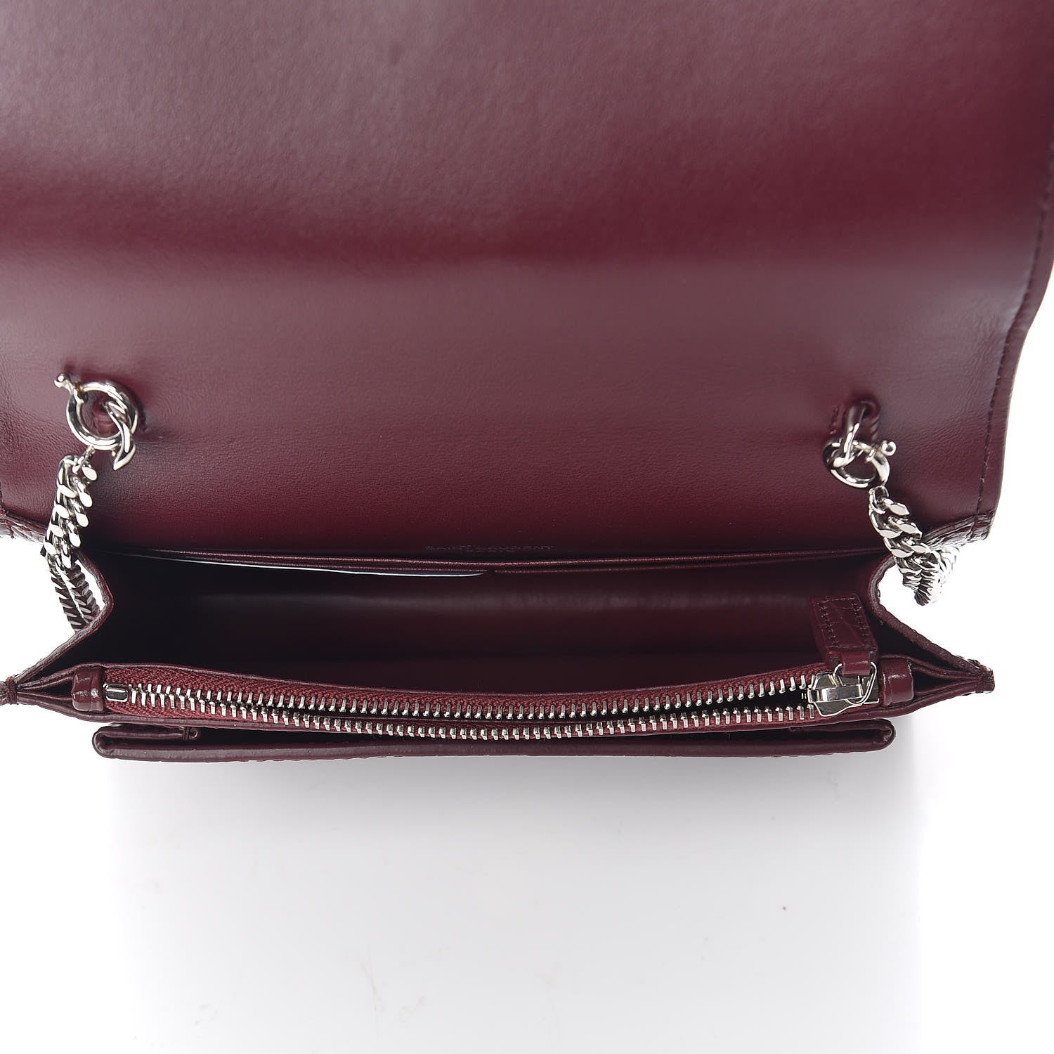 Saint Laurent Calfskin Crocodile Embossed Monogram Sunset Chain Wallet Wine 5 of 8