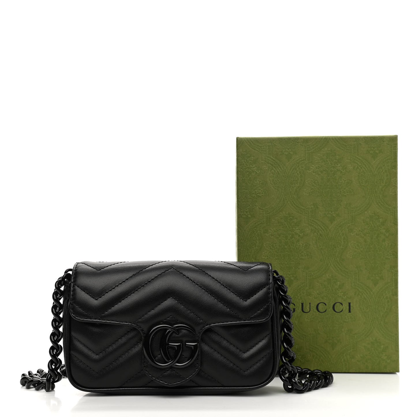 Calfskin Matelasse Monochrome GG Marmont Chain Belt Bag Black