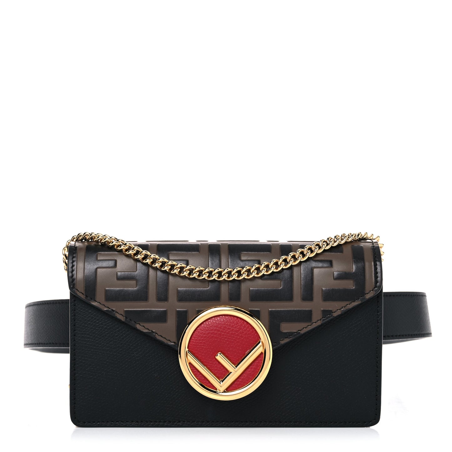 Vitello Cruise F is Fendi Bi-Color FF 1974 Embossed Envelope Belt Bag Maya Black