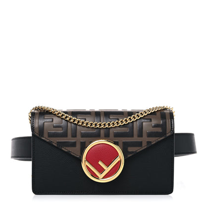 Fendi Vitello Cruise F is Fendi Bi-Color FF 1974 Embossed Envelope Belt Bag Maya Black 1 of 16
