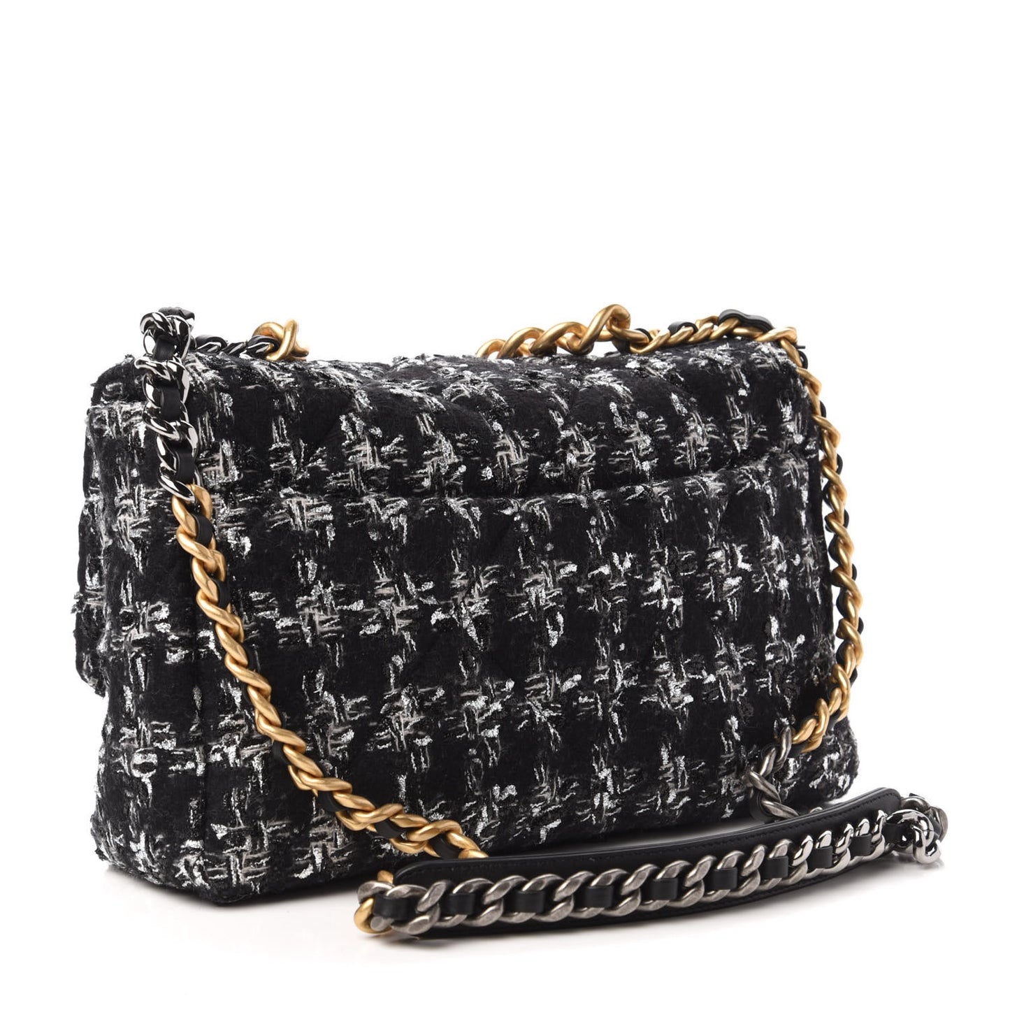 Tweed Quilted Large Chanel 19 Flap Black Silver Ecru