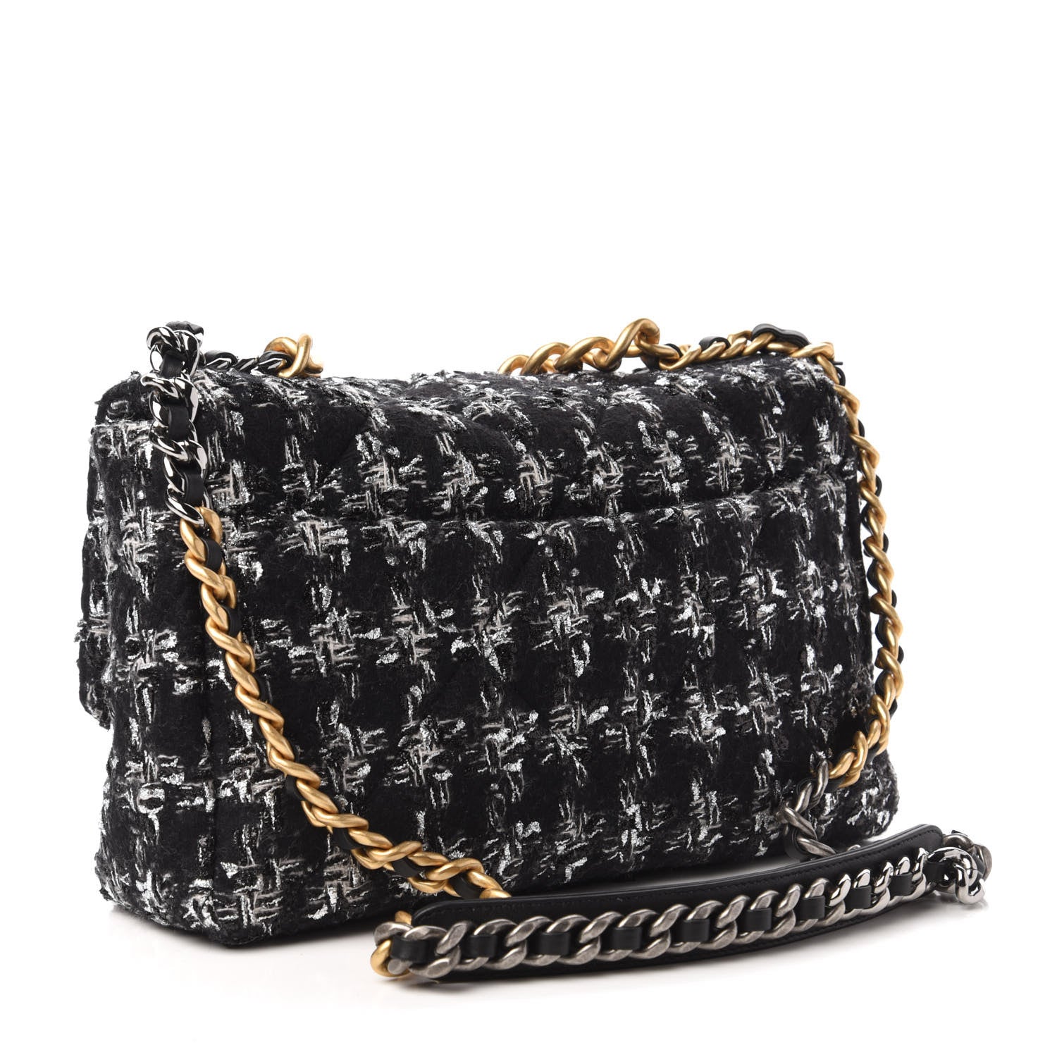 Chanel Tweed Quilted Large Chanel 19 Flap Black Silver Ecru 3 of 10
