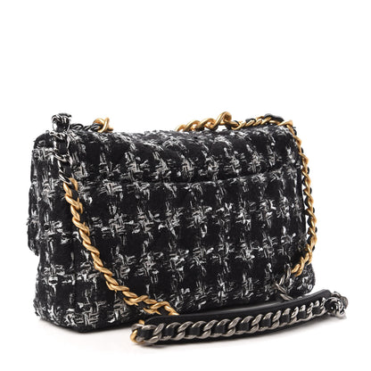 Chanel Tweed Quilted Large Chanel 19 Flap Black Silver Ecru 3 of 10