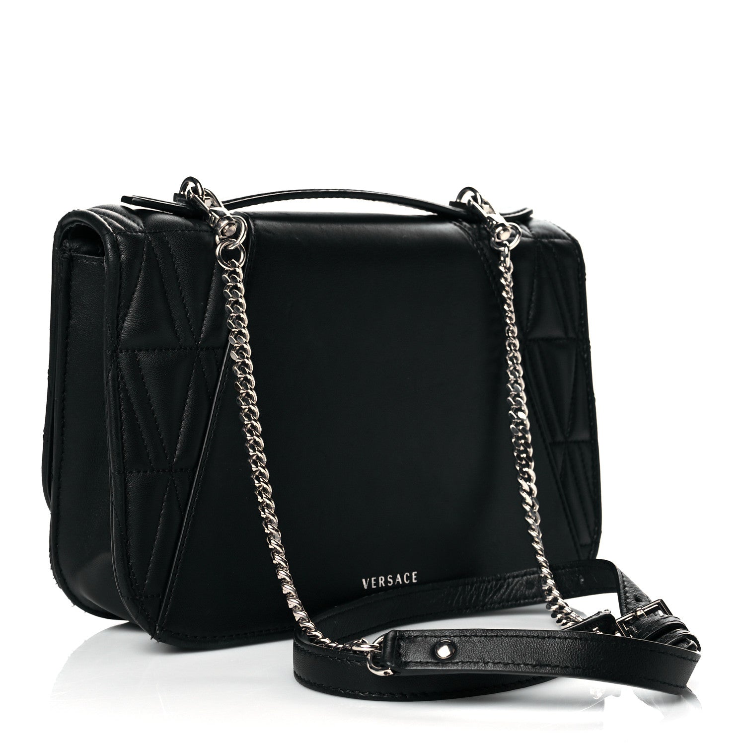 Versace Nappa Quilted Virtus Top Handle Shoulder Bag Grey 3 of 12