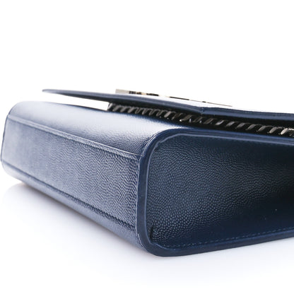 Saint Laurent Grain De Poudre Medium Classic Monogram Kate Satchel Deep Marine 10 of 10