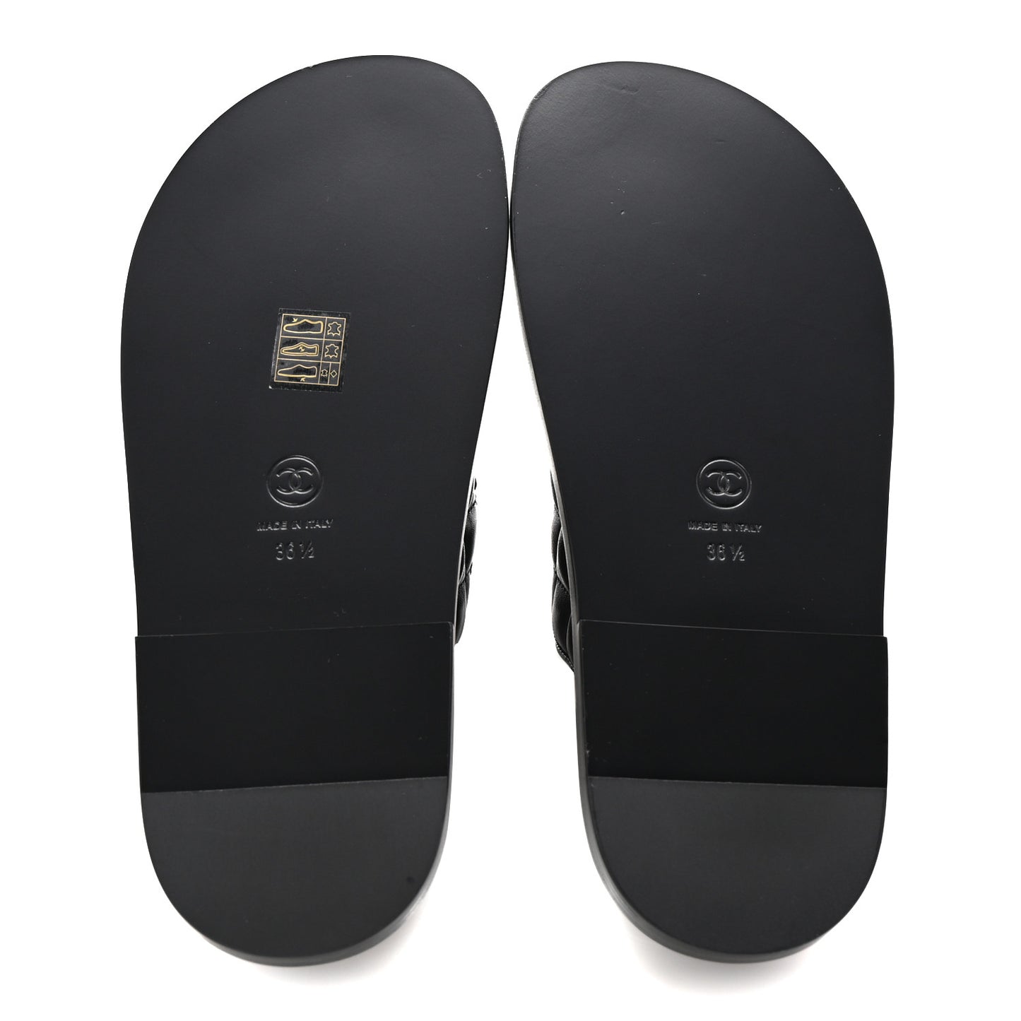 Lambskin Quilted Velcro Dad Chain CC Slide Sandals 36.5 Black