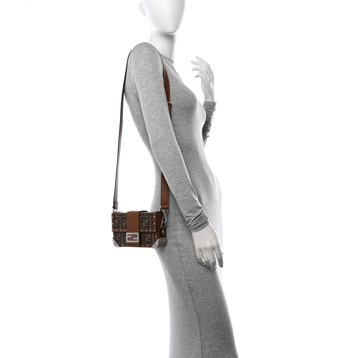 Fendi Shiny Glazed Fabric Vachetta FF 1974 Mini Baguette Trunk Mogano Panna Cuoio 2 of 10