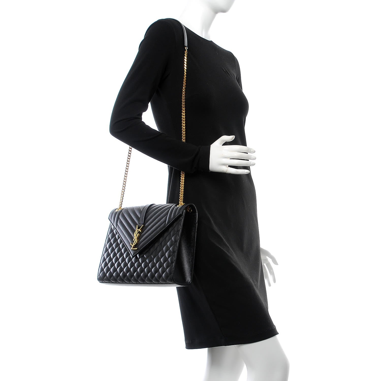 Saint Laurent Grain De Poudre Textured Mixed Matelasse Large Triquilt Monogram Satchel Black 3 of 9