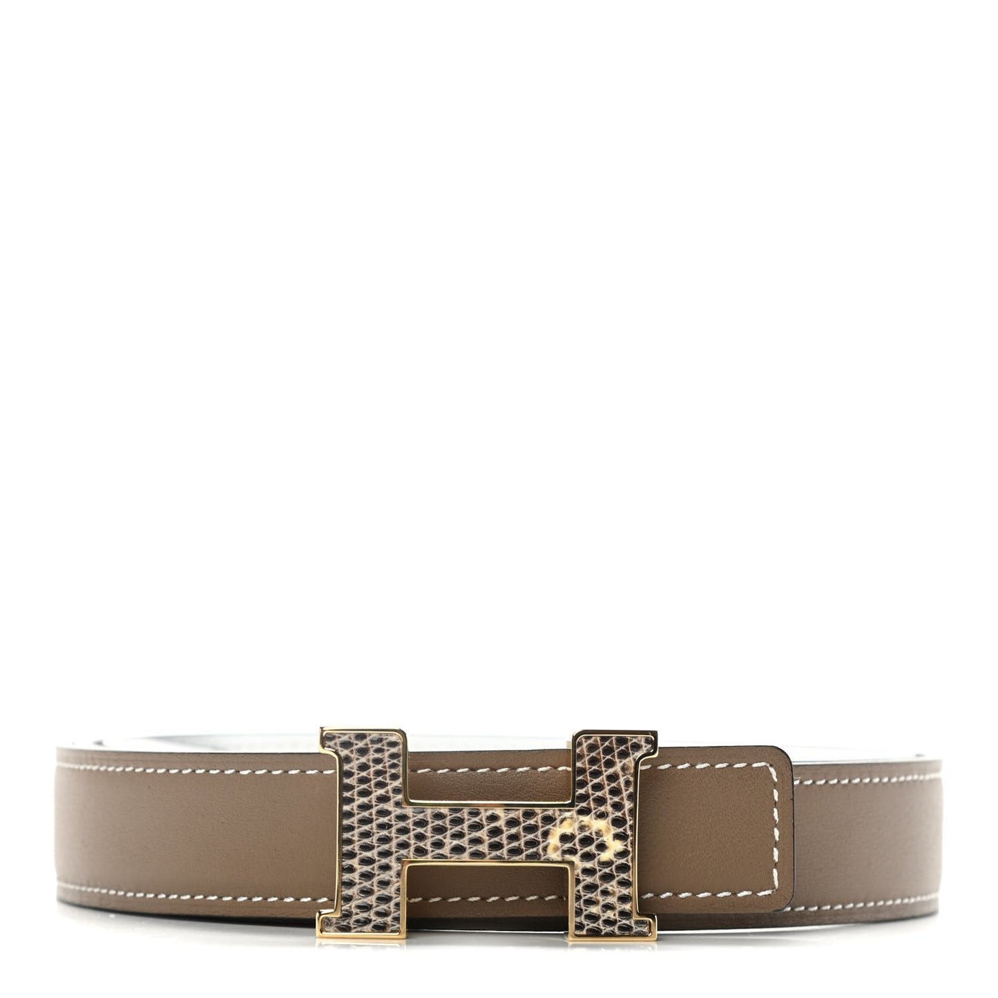 Swift Epsom Lizard 24mm Mini Constance H Belt 85 Etoupe White