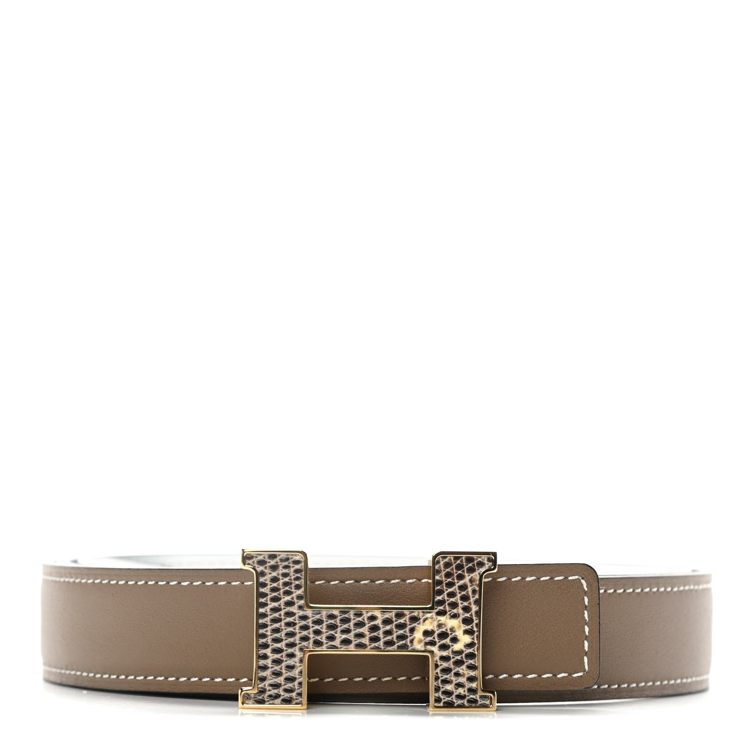 Hermes Swift Epsom Lizard 24mm Mini Constance H Belt 85 Etoupe White 1 of 6