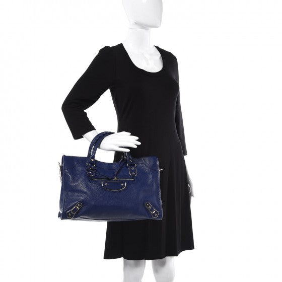 Balenciaga Chevre Gold Metallic Edge Hardware City Bleu Roi 3 of 8