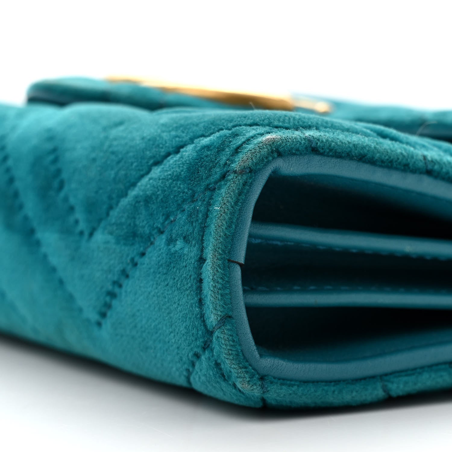 Gucci Velvet Matelasse GG Marmont Chain Wallet Pavone Cyan 12 of 15