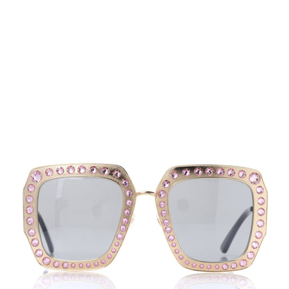 Gucci Metal Acetate Crystal Oversize GG0115S Sunglasses Gold 2 of 9
