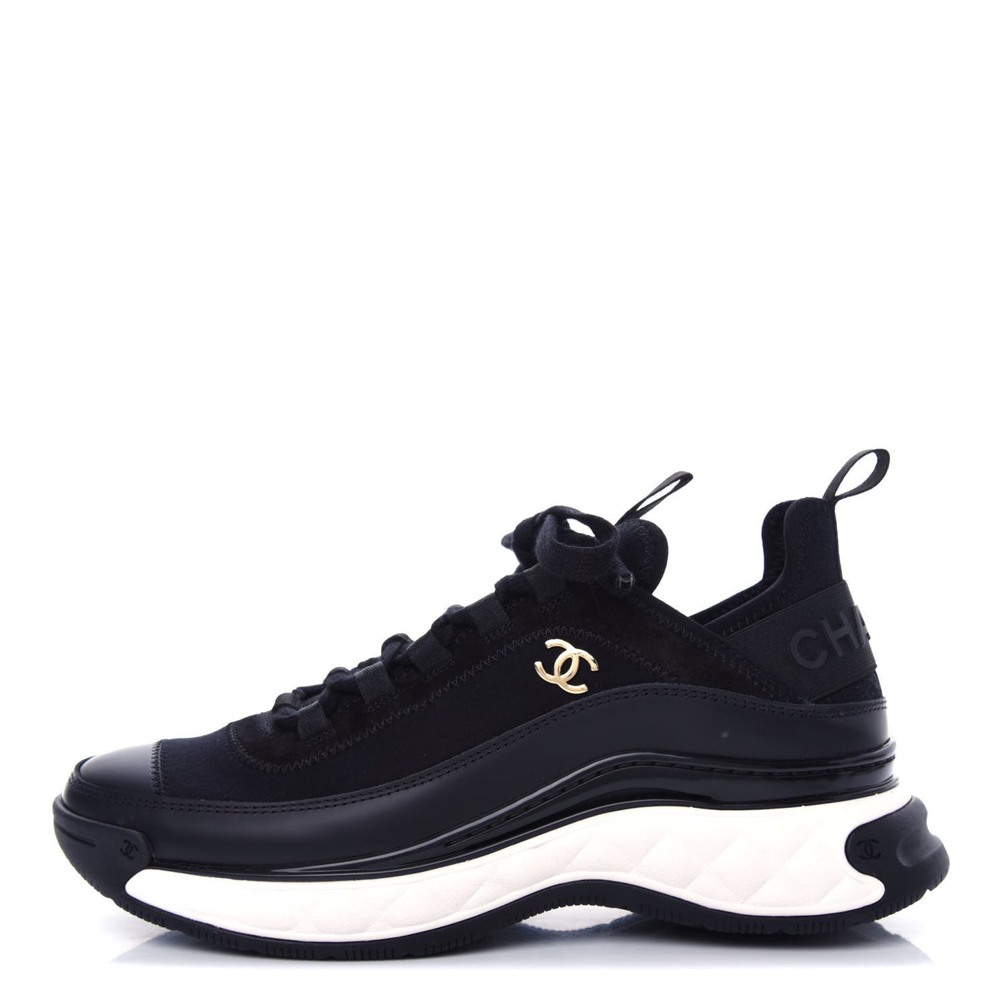 Velvet Calfskin Mixed Fibers CC Sneakers 37.5 Black
