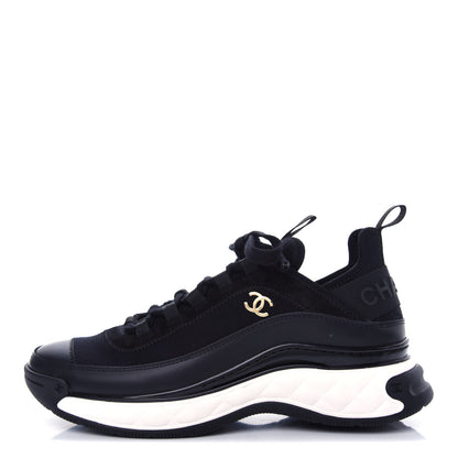 Chanel Velvet Calfskin Mixed Fibers CC Sneakers 37.5 Black 1 of 11
