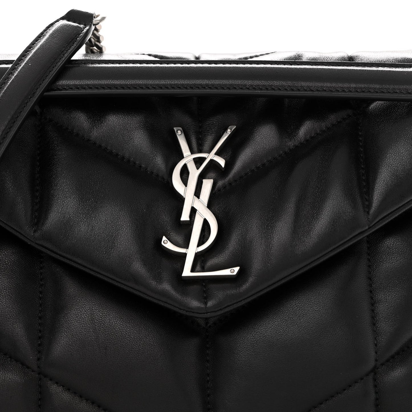Lambskin Quilted Small Loulou Puffer Monogram Chain Satchel Black