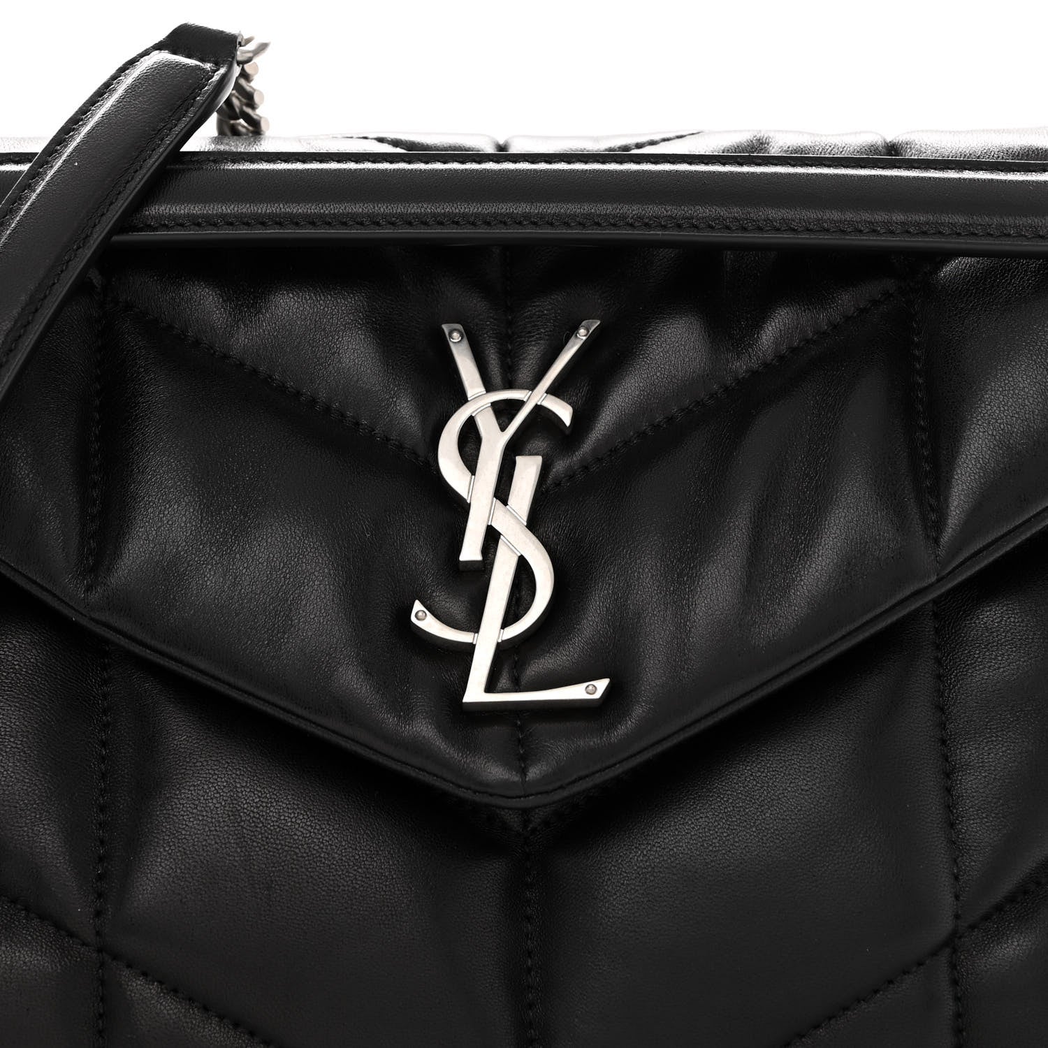 Saint Laurent Lambskin Quilted Small Loulou Puffer Monogram Chain Satchel Black 9 of 11