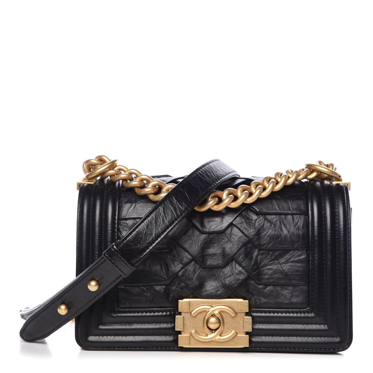 Crumpled Calfskin Small Boy Flap Black