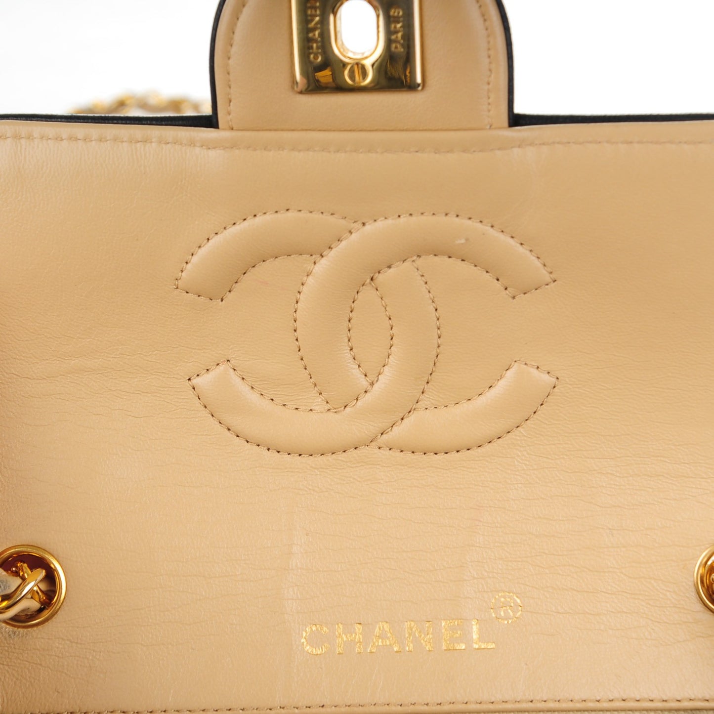 Lambskin Quilted Mini Square Flap Beige