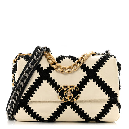 Chanel Calfskin Crochet Medium Chanel 19 Flap White Black 1 of 13