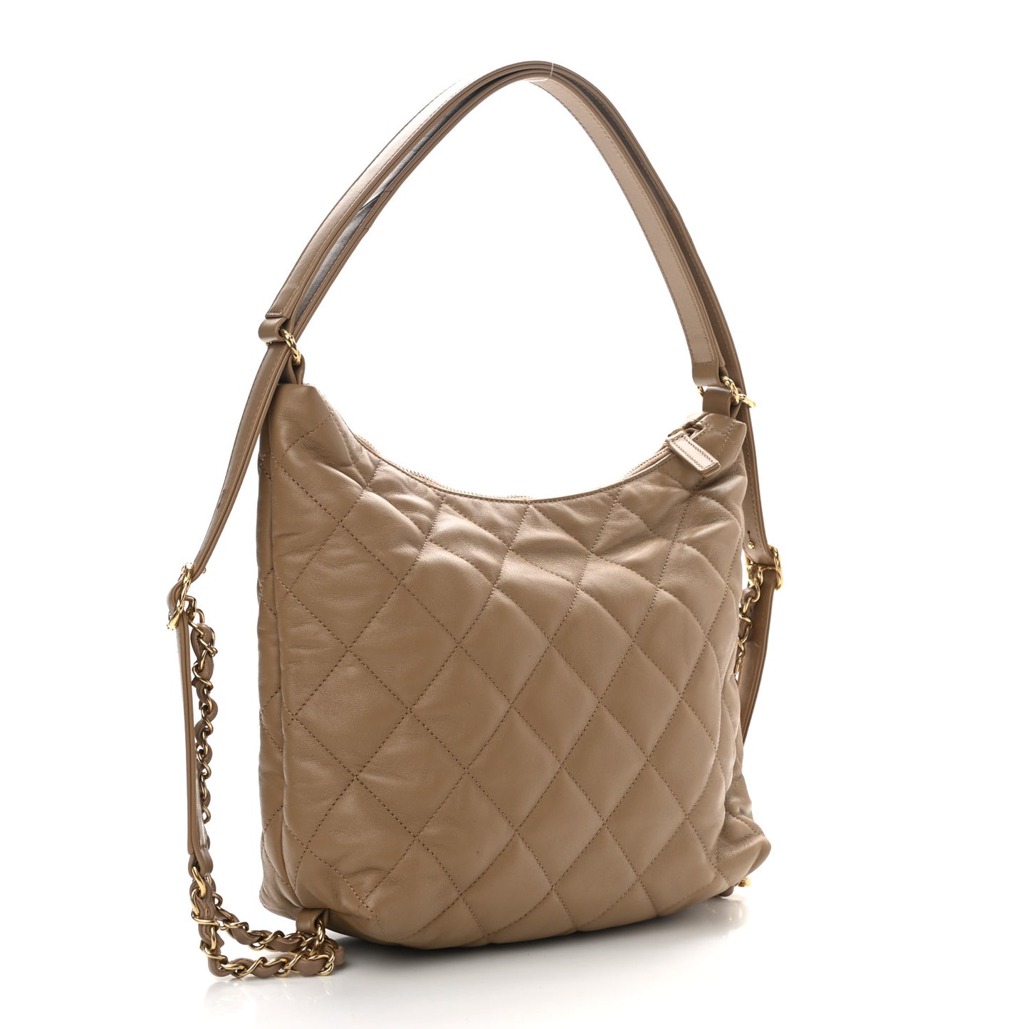 Lambskin Quilted Hobo Beige