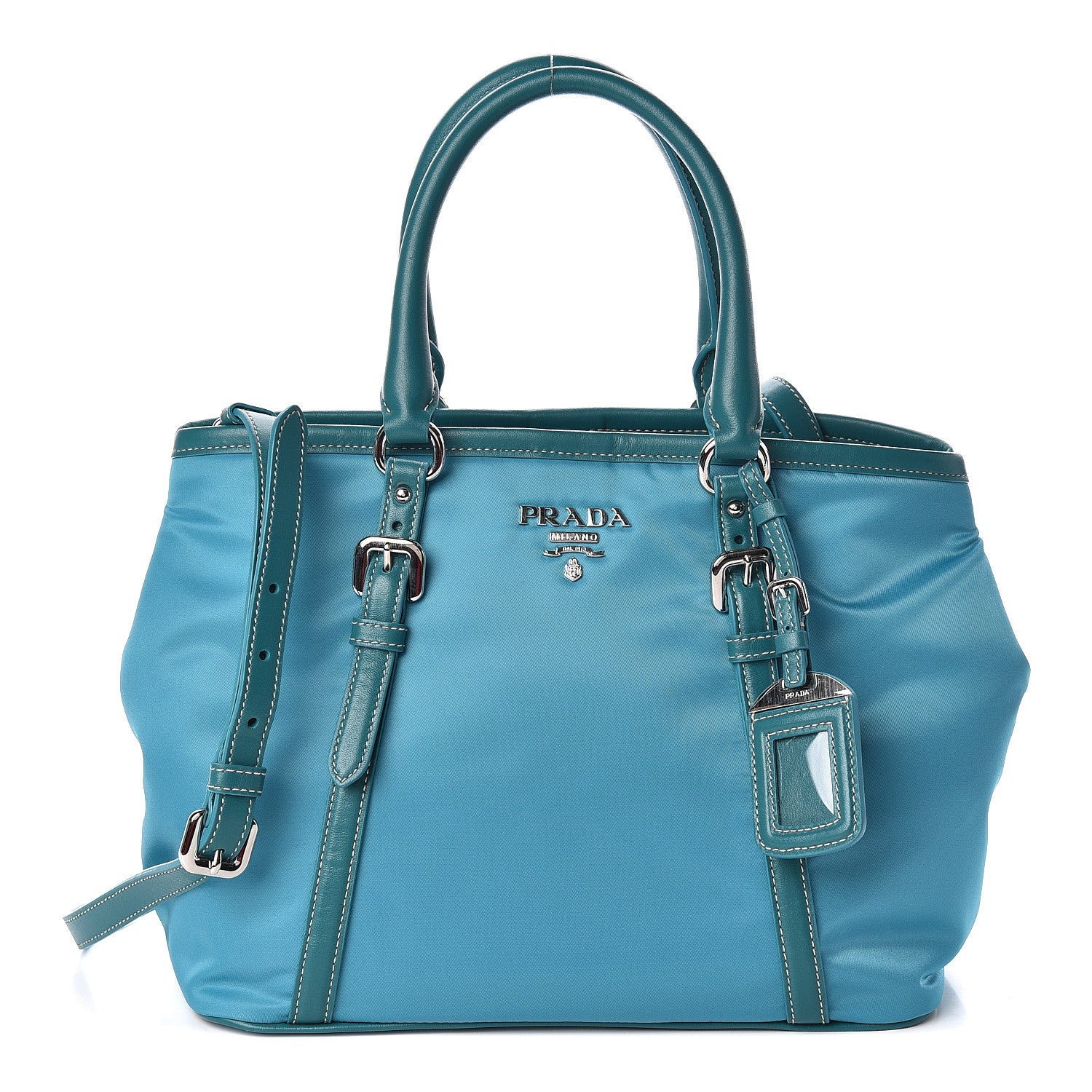 Prada Tessuto Nylon Soft Calf Tote Turchese 1 of 10
