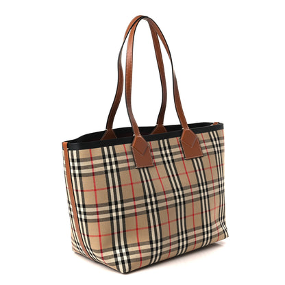 Burberry Cotton Vintage Check Medium London Tote Bag Briar Brown Black 4 of 10