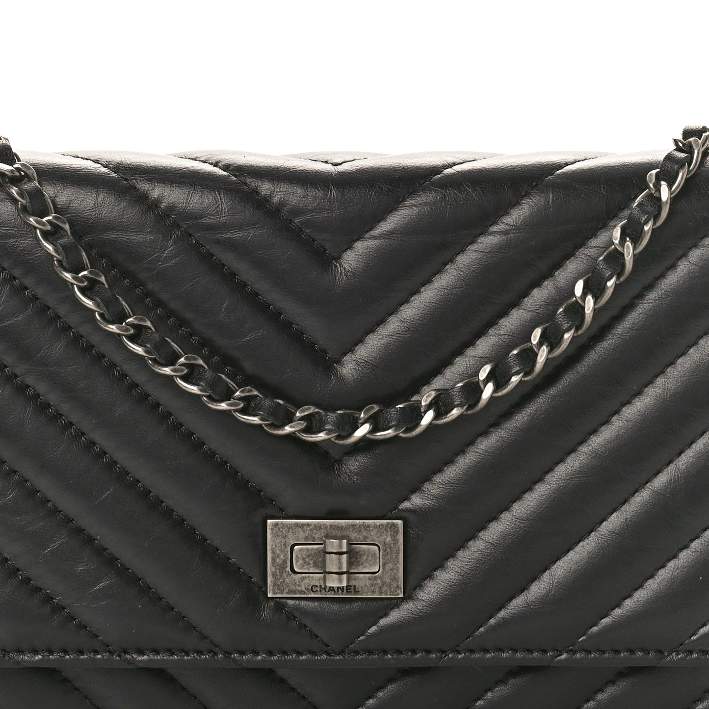 Aged Calfskin Chevron Quilted Reissue Wallet On Chain WOC Black