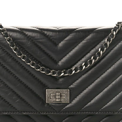 Chanel Aged Calfskin Chevron Quilted Reissue Wallet On Chain WOC Black 8 of 10
