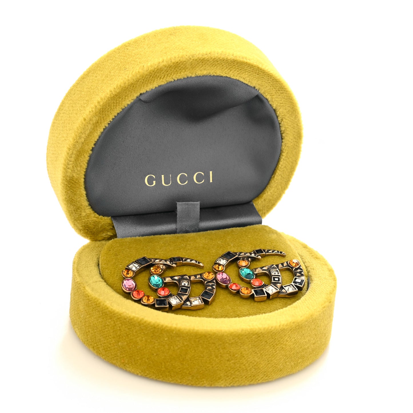 Crystal Double G Clip On Earrings Aged Gold Multicolor