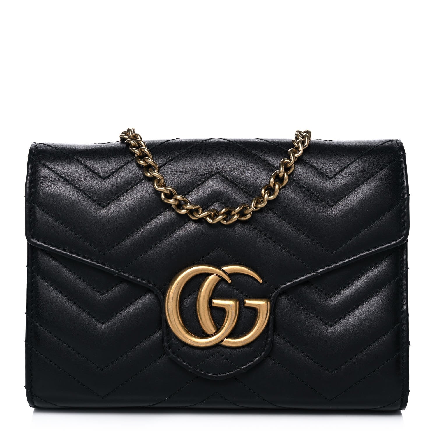 Gucci Calfskin Matelasse GG Marmont Chain Wallet Black 1 of 13