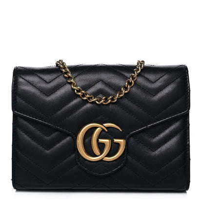 Gucci Calfskin Matelasse GG Marmont Chain Wallet Black 1 of 13