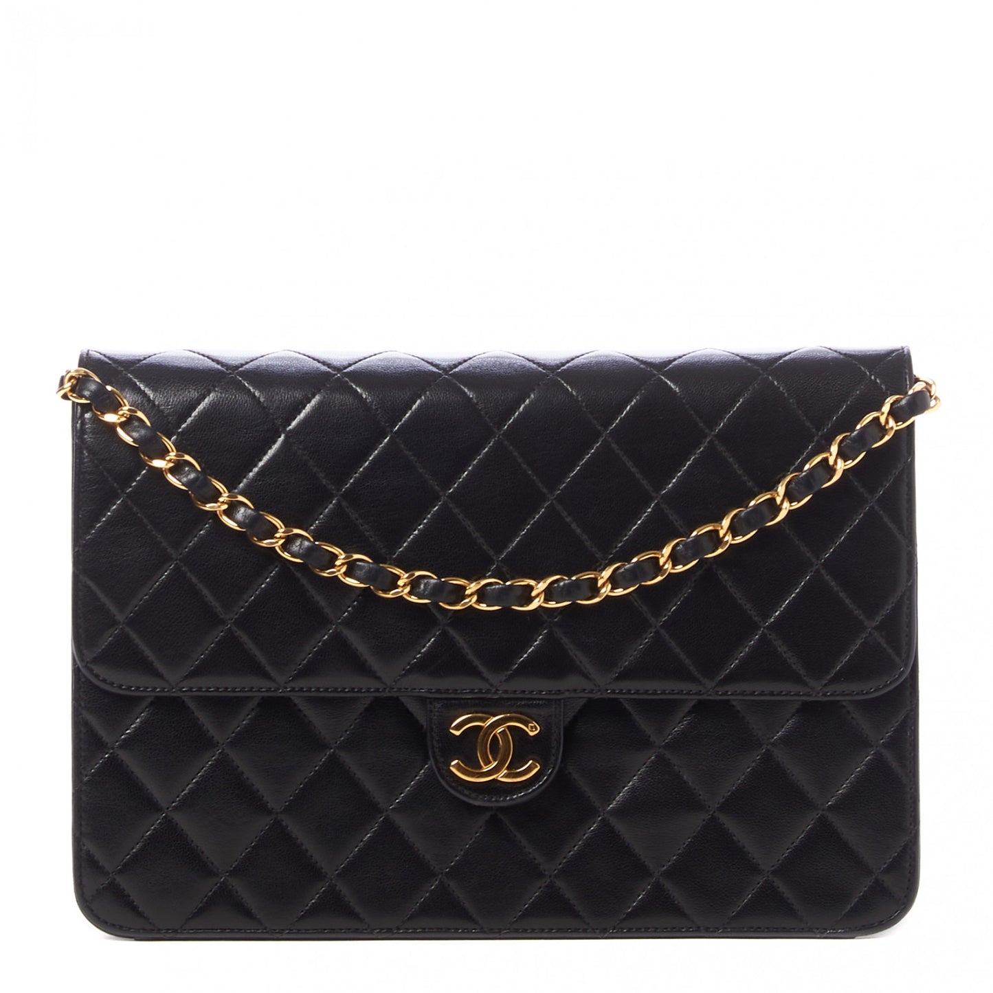 Lambskin Quilted Medium Single Flap Black