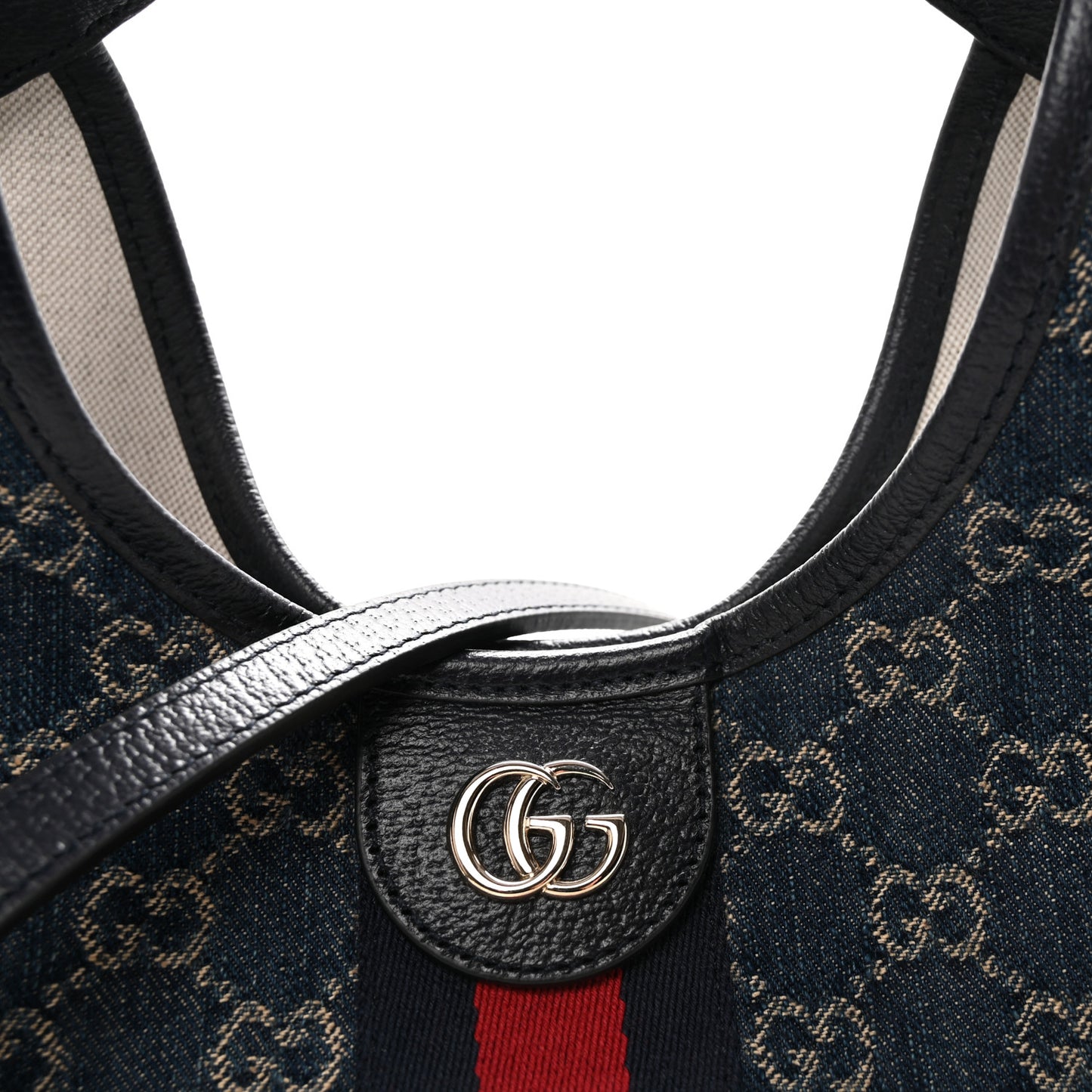 Denim GG Monogram Web Small Giglio Tote Blue White