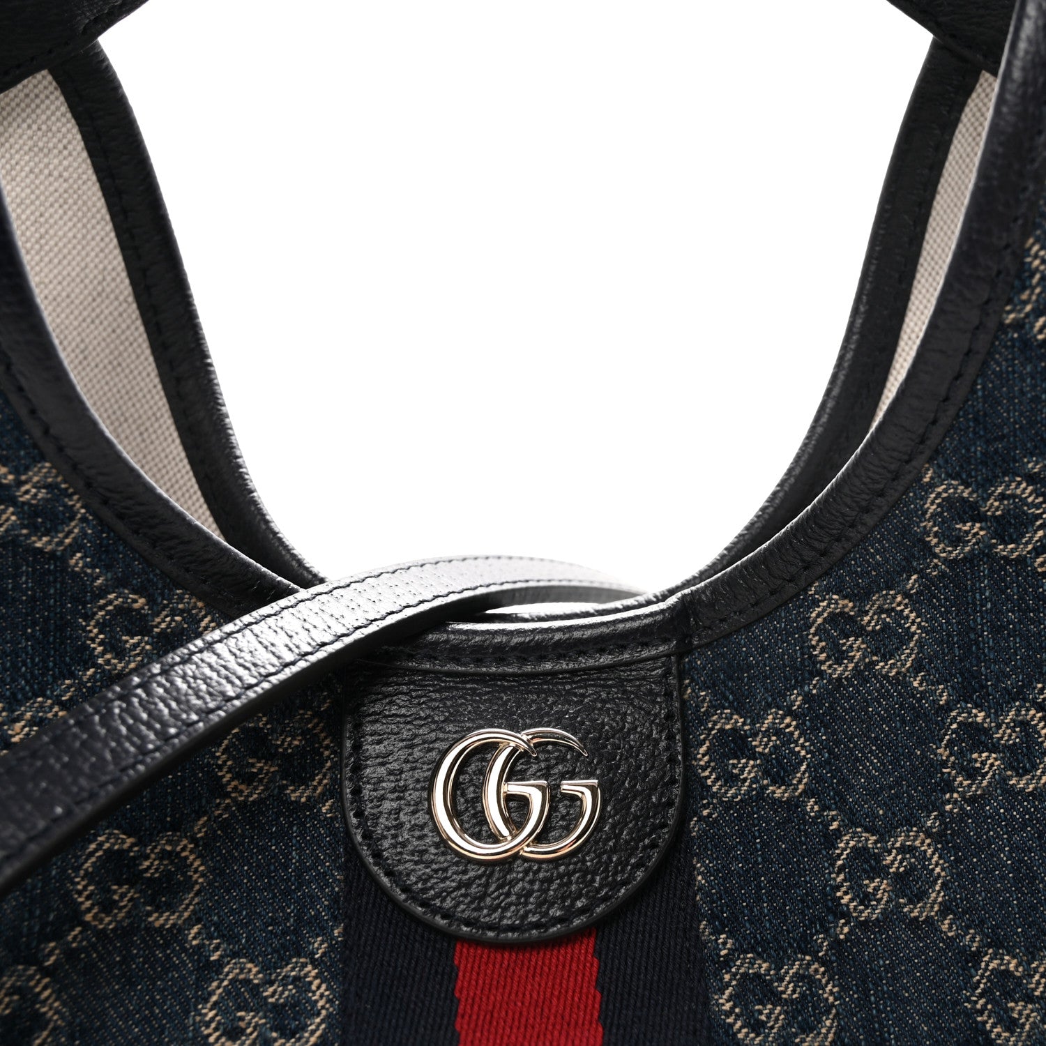 Gucci Denim GG Monogram Web Small Giglio Tote Blue White 8 of 10