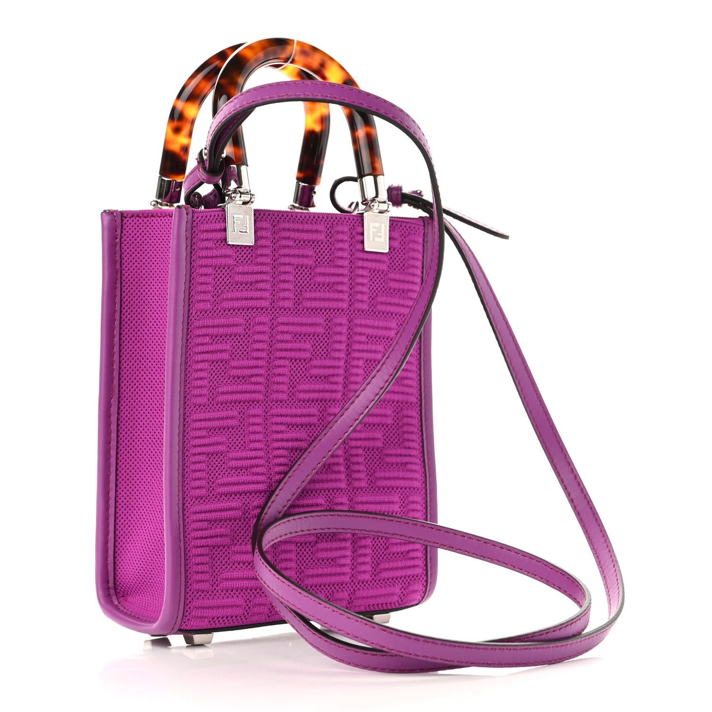 Technical Fabric Vitello Ceylon Plexiglass FF Mini Fendi Sunshine Shopper Tote Bouganville