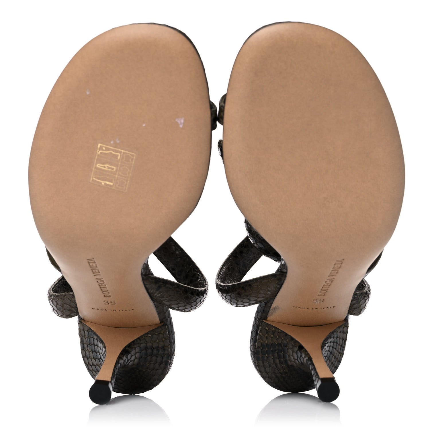 Bottega Veneta Python Printed Calfskin Spiral Sandals 39 Kaki 5 of 8