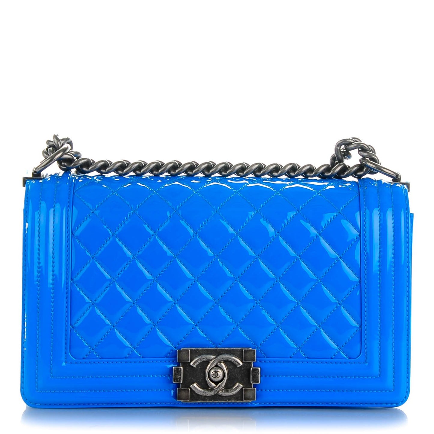 Patent Calfskin Medium Boy Flap Blue