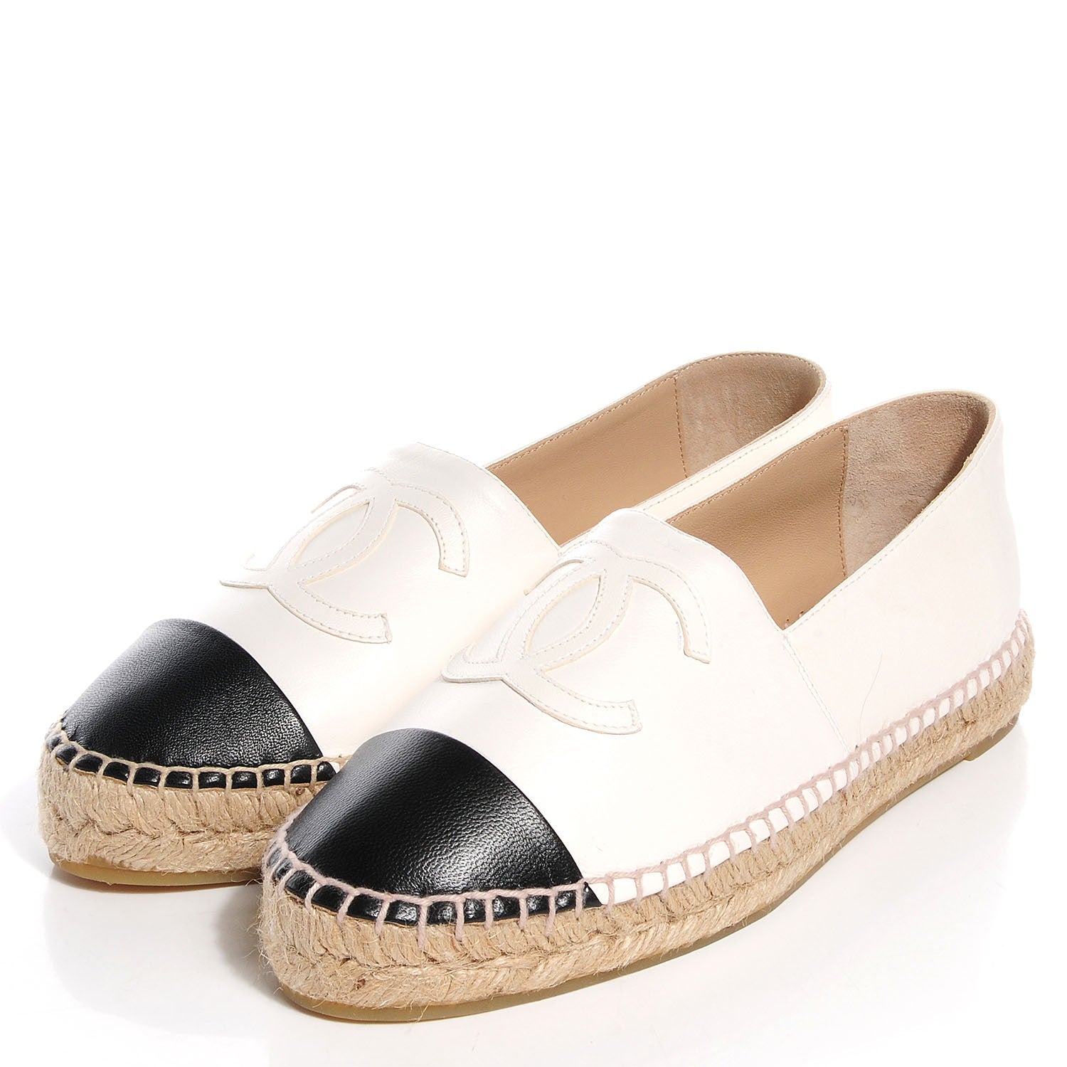 Chanel Lambskin Espadrilles 37 White Black 3 of 6