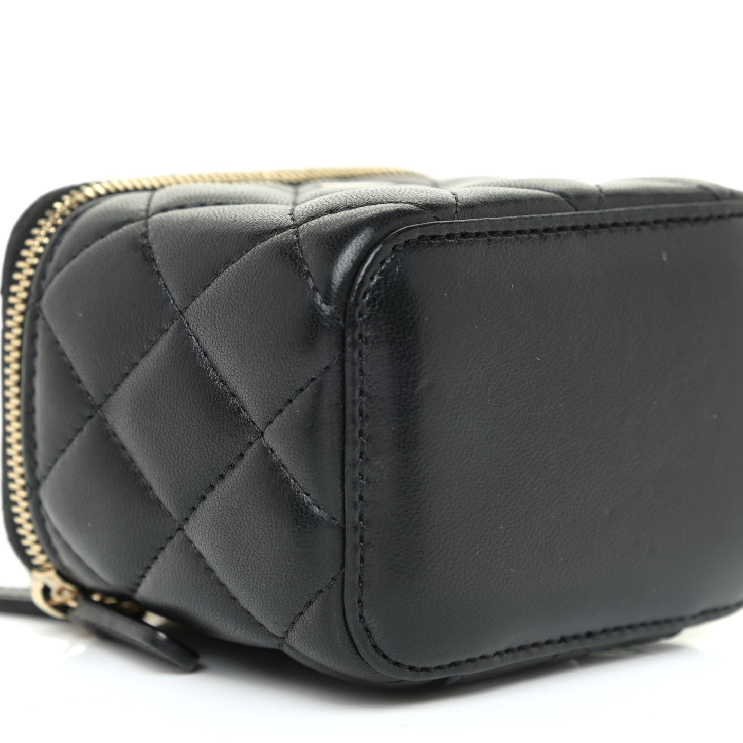 Lambskin Quilted Mini Vanity Case With Chain Black
