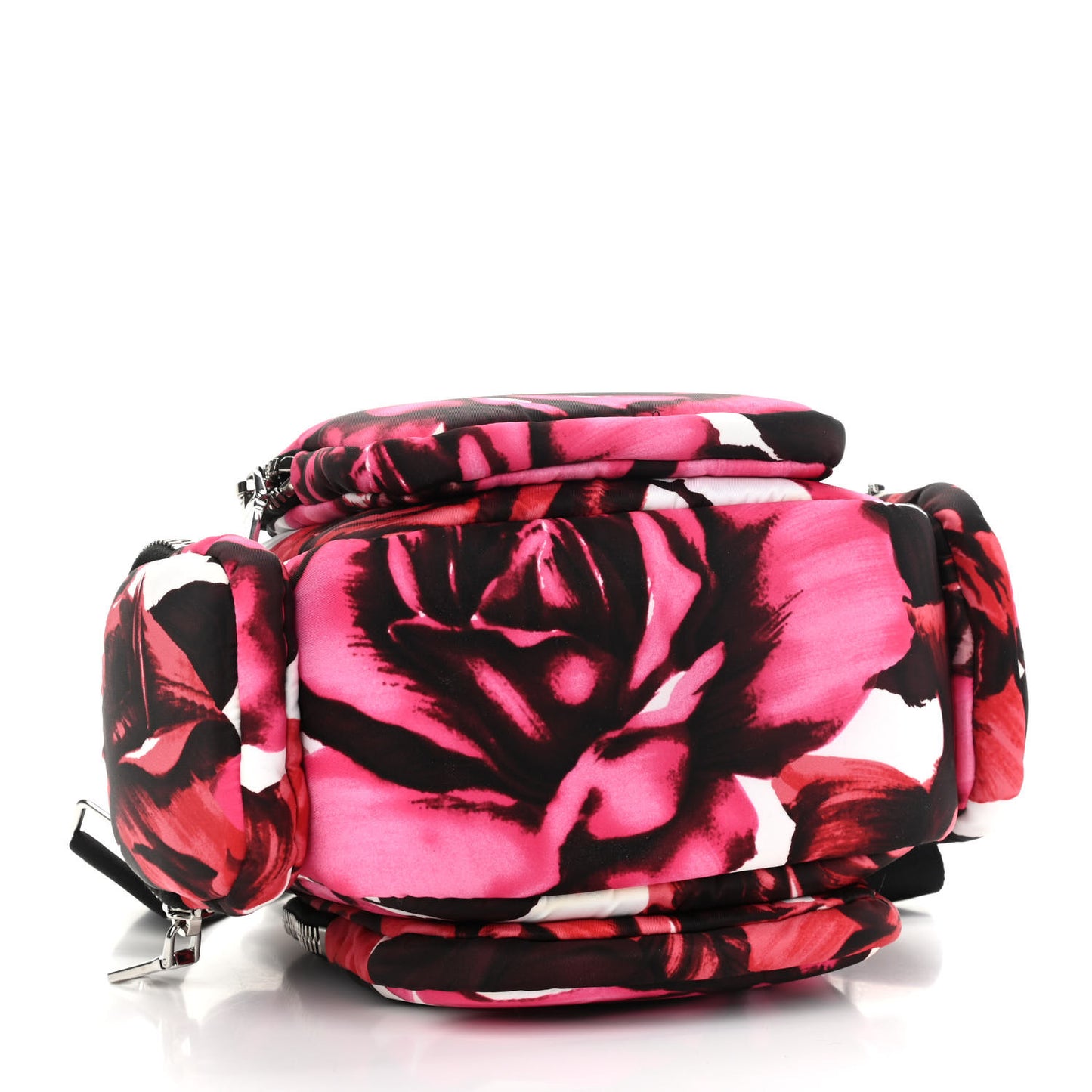 Tessuto Nylon Roses Print Pocket Top Handle Cargo Bag Pink