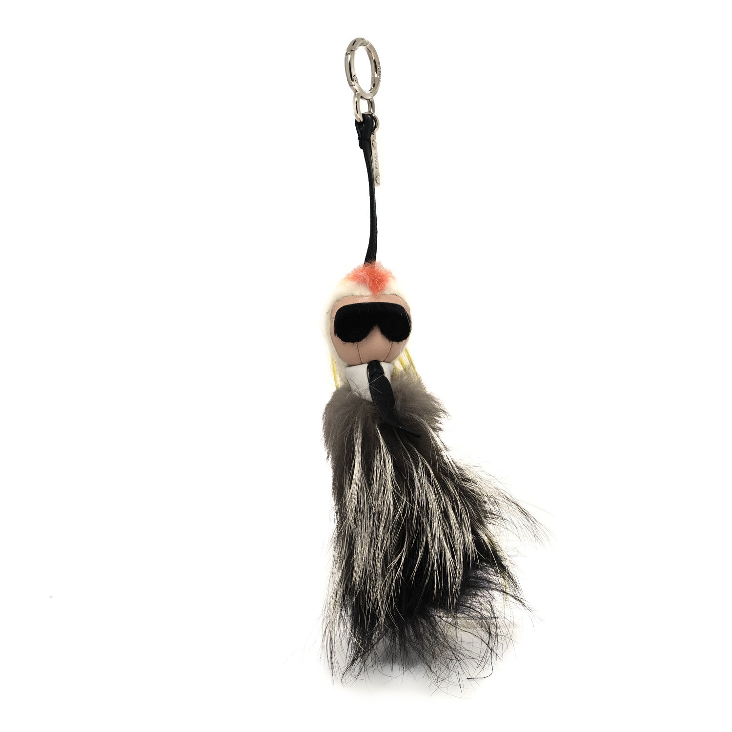 Fendi Fox Mink Goat Fur Mini Karlito Bag Charm White Black Flamingo 1 of 4