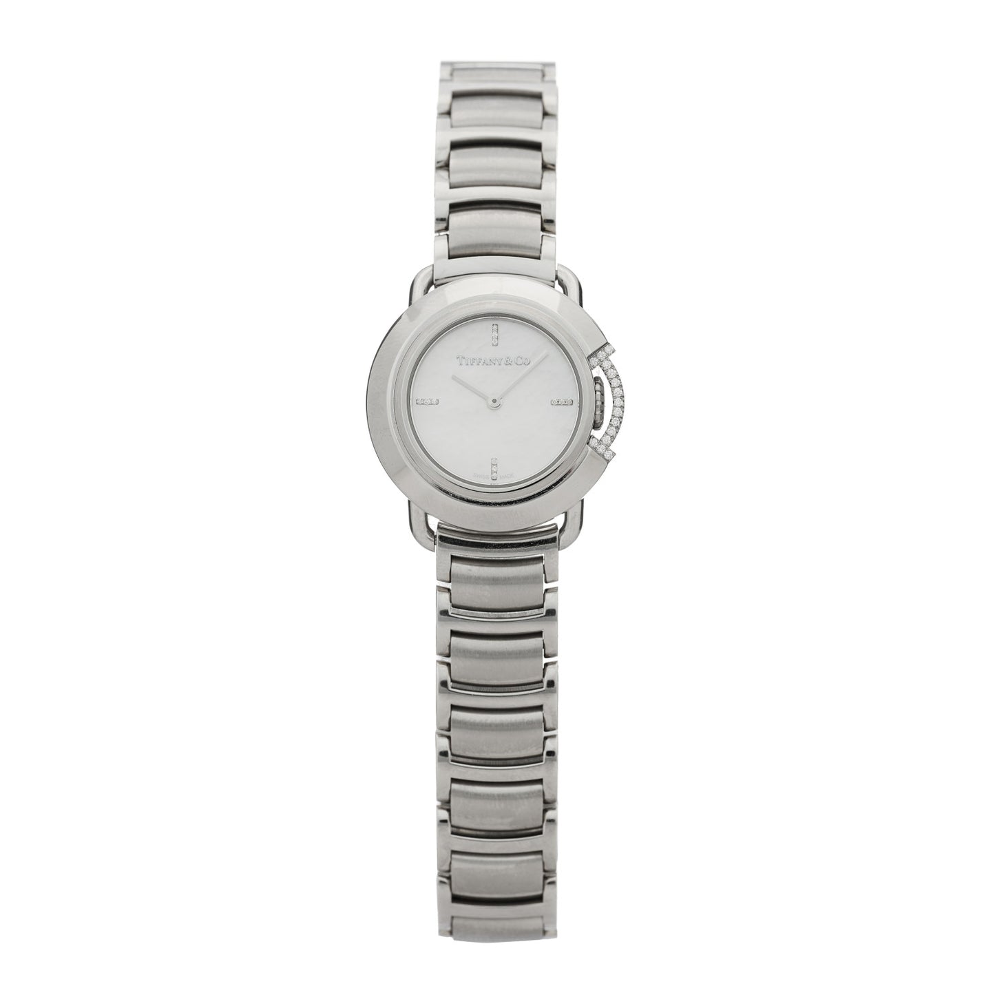 Stainless Steel Diamond Mother of Pearl 25mm Tiffany T Round Quartz Watch