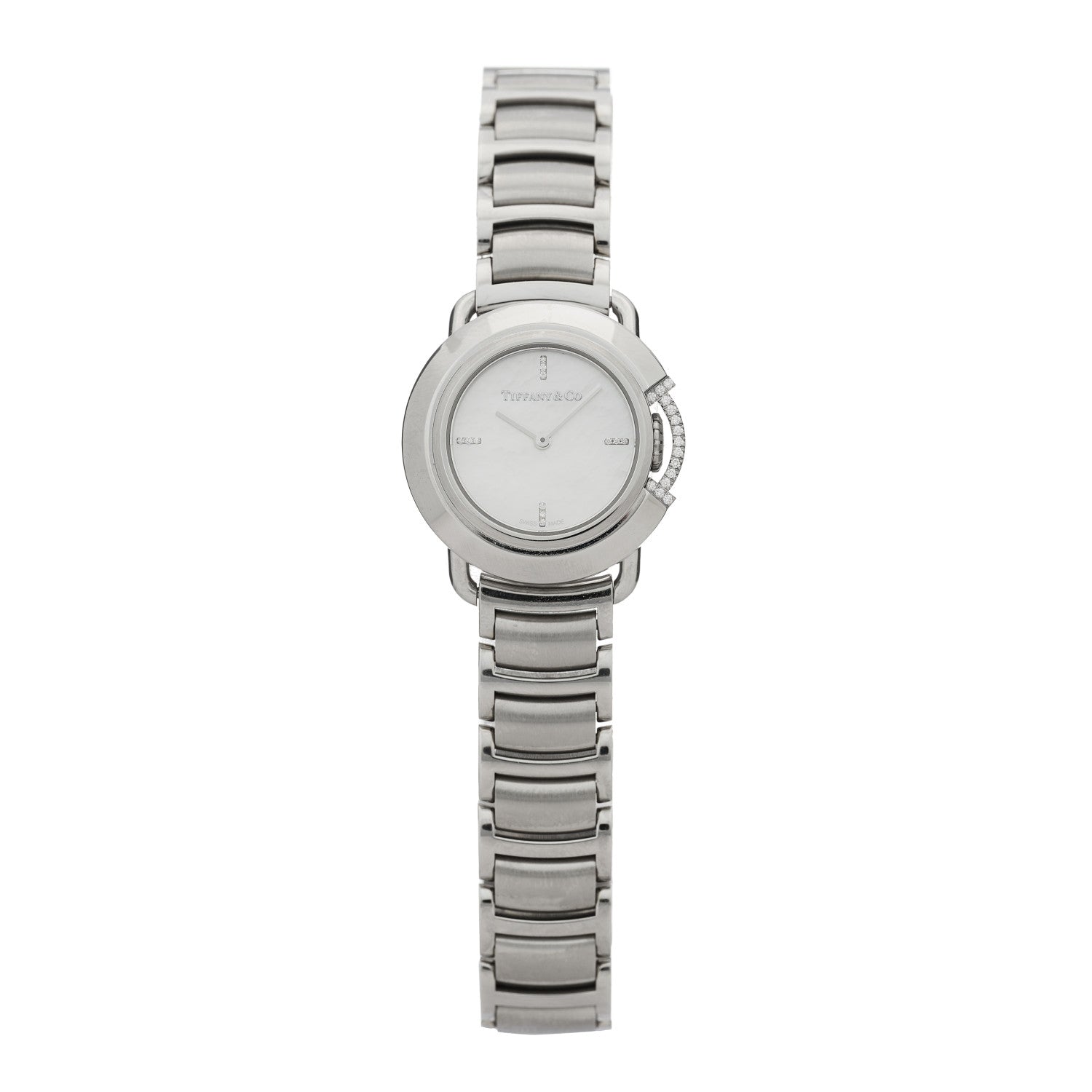 Tiffany Stainless Steel Diamond Mother of Pearl 25mm Tiffany T Round Quartz Watch 1 of 4