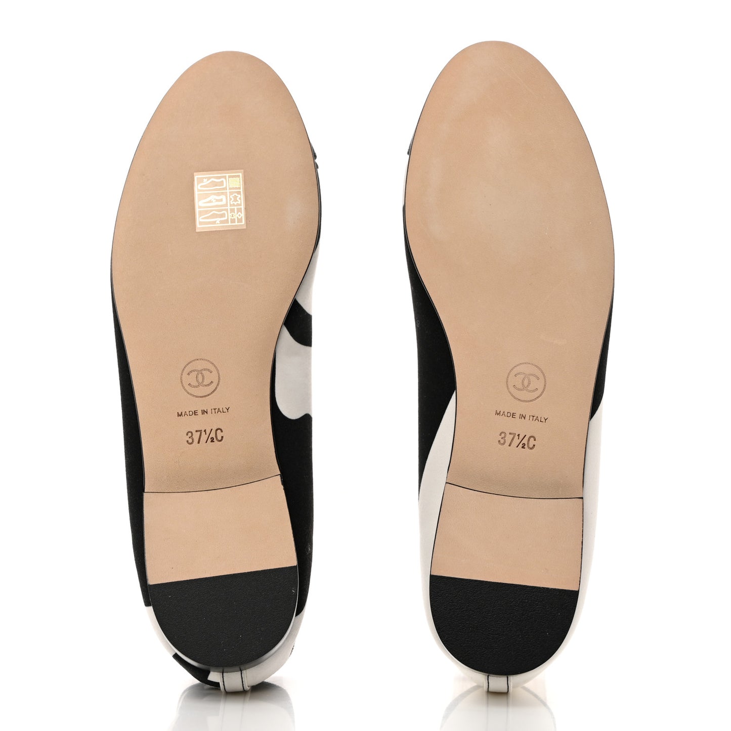 Printed Fabric Grosgrain Cap Toe CC Ballerina Flats 37.5 Black White