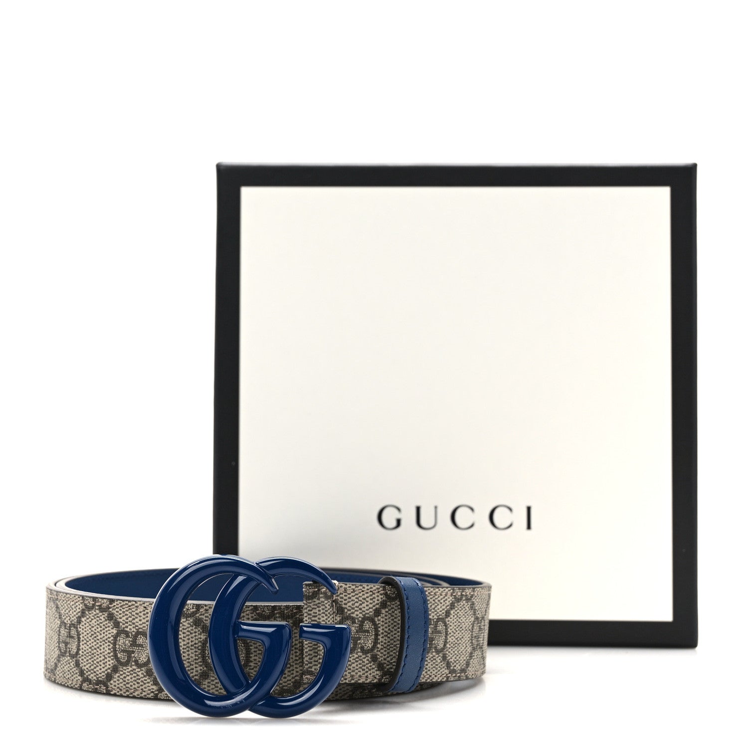 Gucci GG Supreme Monogram Plutone Calfskin Enamel Double G 30mm Belt 95 38 Beige Ebony Royale 5 of 5